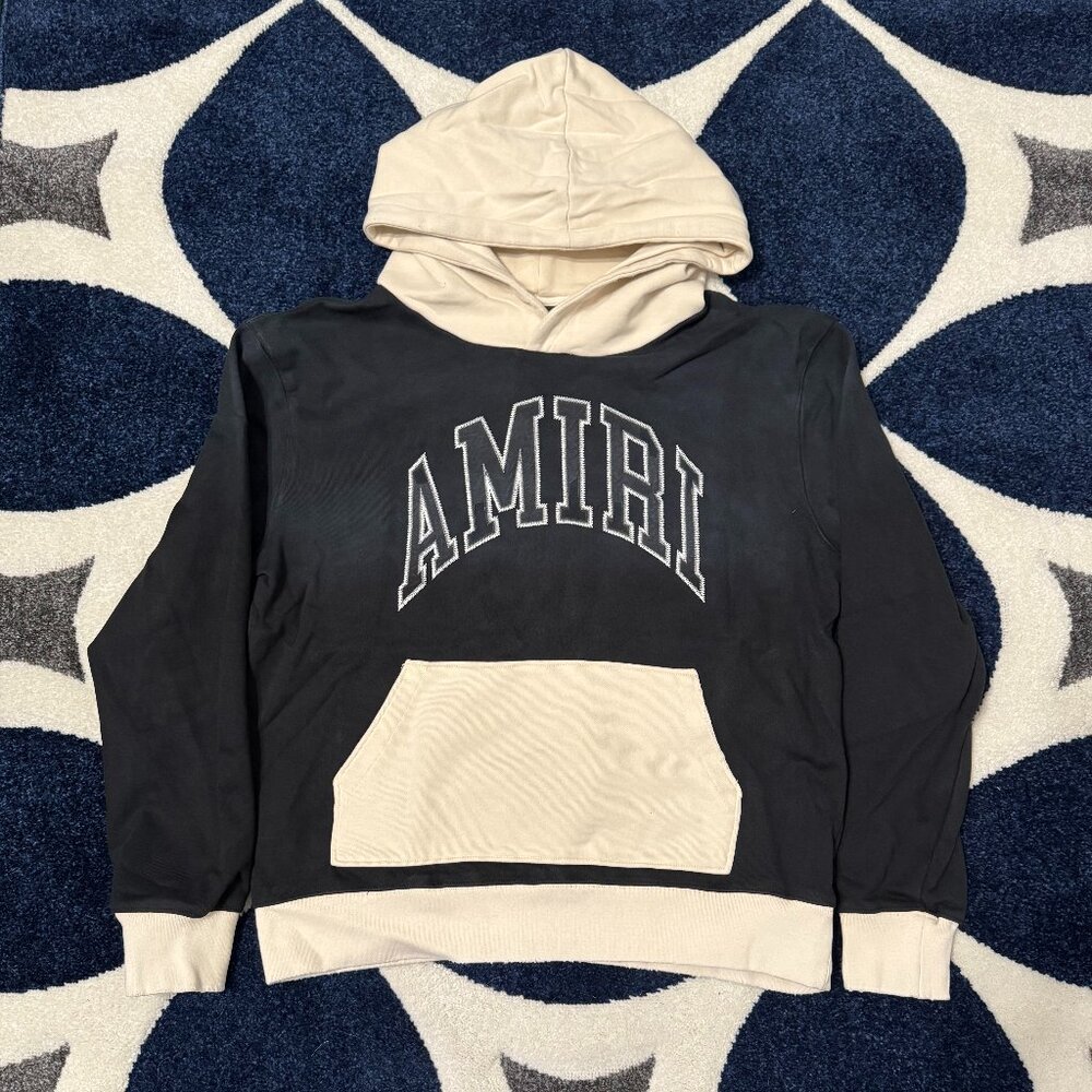 Amiri Spellout Panel White and Black Hoodie Mens Large